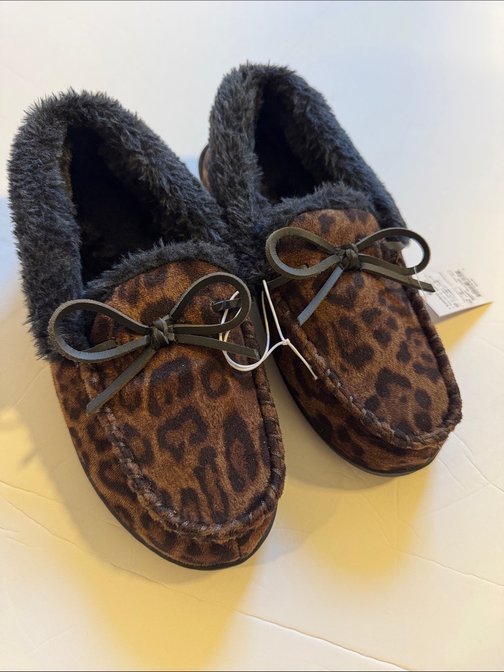 Leopard Print Faux-Fur Moccasin Slippers - Brown